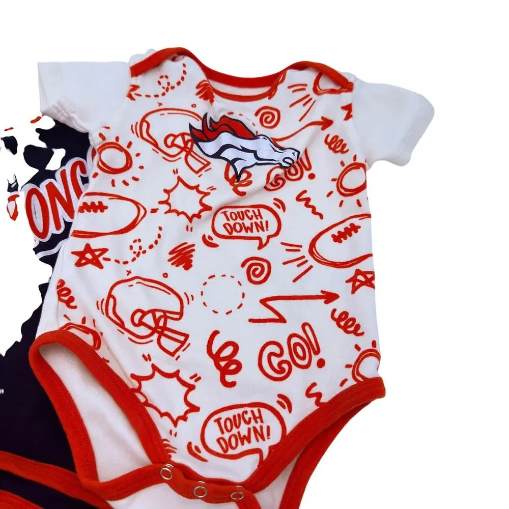 NFL Denver Broncos Football Set of 3 Onsie Outfits Size 18 Months